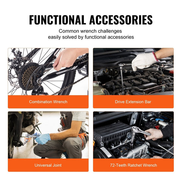 VEVOR Mechanics Tool Set and Socket Set 1/4in 3/8in Drive 145 Pcs SAE and Metric - RnR Galore