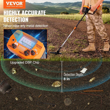 VEVOR Metal Detector for Adults & Kids, 8", Professional Adjustable Higher Accuracy Gold Detector, IP68 Waterproof Coil with LCD Display Advanced DSP Chip, for Detecting Gold Coin Treasure Hunting - RnR Galore