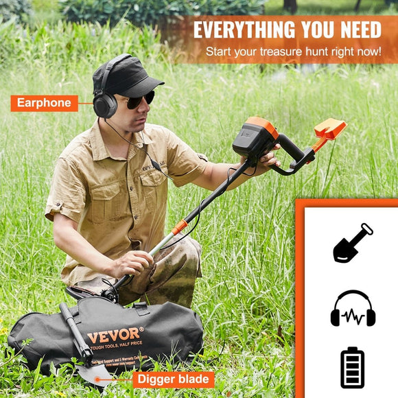 VEVOR Metal Detector for Adults & Kids, 8", Professional Adjustable Higher Accuracy Gold Detector, IP68 Waterproof Coil with LCD Display Advanced DSP Chip, for Detecting Gold Coin Treasure Hunting - RnR Galore