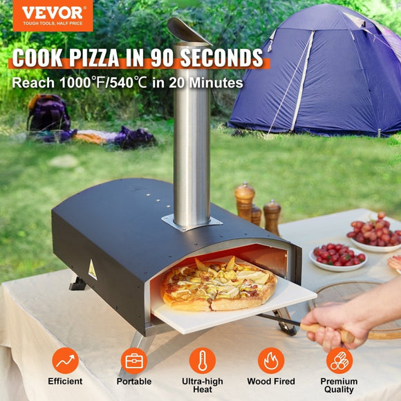 VEVOR Outdoor Pizza Oven, 12 - inch, Wood Pellet and Charcoal Fired Pizza Maker, Portable Outside Stainless Steel Pizza Grill with Pizza Stone, Waterproof Cover, Shovel, Wood Burner for Backyard Camping - RnR Galore