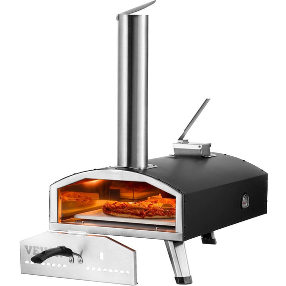 VEVOR Outdoor Pizza Oven, 12" Wood Fired Pizza Ovens, Pellet Pizza Stove with Thermometer, Portable Pizza Maker for Outside Backyard Patio Camping, Pizza Stone, Carry Bag, Shovel, Black - RnR Galore
