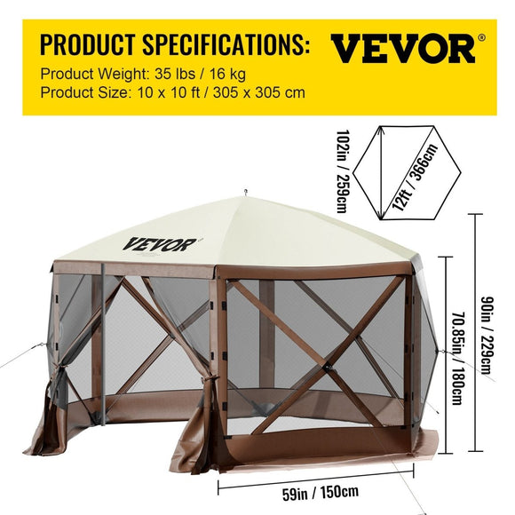 VEVOR Pop - up Camping Gazebo Camping Canopy Shelter 6 Sided 10' x 10' Sun Shade - RnR Galore