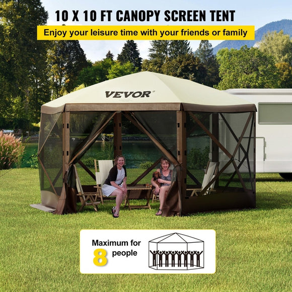 VEVOR Pop - up Camping Gazebo Camping Canopy Shelter 6 Sided 10' x 10' Sun Shade - RnR Galore
