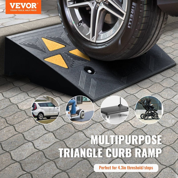 VEVOR Rubber Curb Ramp 2 Pack, 11 cm Rise Height Heavy - Duty 15 tons Load Capacity Threshold Ramps, Driveway Ramps with Stable Grid Structure for Cars, Wheelchairs, Bikes, Motorcycles - RnR Galore