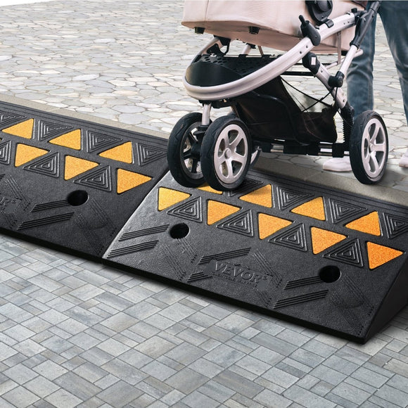 VEVOR Rubber Curb Ramp 2 Pack, 11 cm Rise Height Heavy - Duty 15 tons Load Capacity Threshold Ramps, Driveway Ramps with Stable Grid Structure for Cars, Wheelchairs, Bikes, Motorcycles - RnR Galore