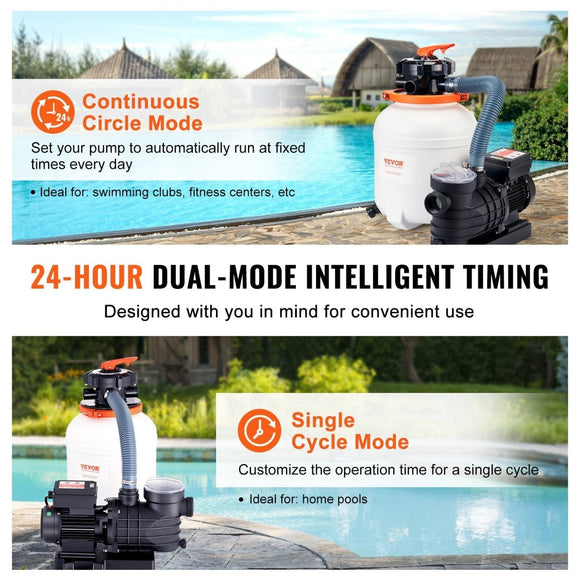 VEVOR Sand Filter Above Ground with 285W Pool Pump 10,000 L/H Flow 6 - Way Valve - RnR Galore