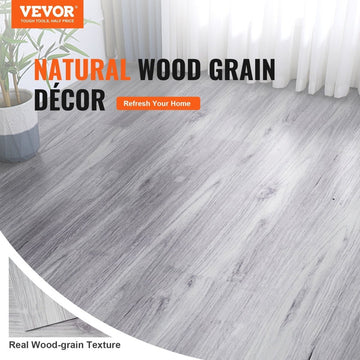 VEVOR Self Adhesive Vinyl Floor Tiles 36 x 6 inch, 20 Tiles 0.62mm Thick Peel & Stick, Light Gray Wood Grain DIY Flooring for Kitchen, Dining Room, Bedrooms & Bathrooms, Easy for Home Decor - RnR Galore