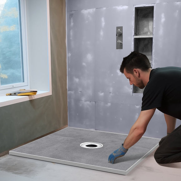 VEVOR Shower Curb Kit, 914x914mm Shower Pan Kit with 160mm Central Drain, Lightweight EPS Shower Installation Kits with 2 Waterproof Cloths, Shower Pan Slope Sticks Fit for Bathroom - RnR Galore