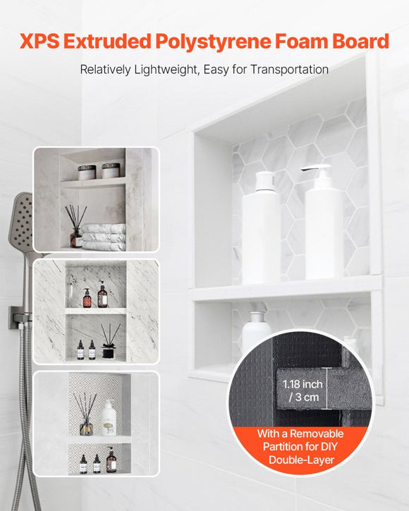 VEVOR Shower Niche 40.6 x 50.8 x 10.2 cm Recessed Wall Divider Shelf Bathroom - RnR Galore