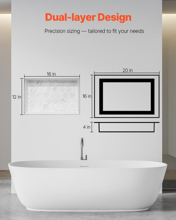 VEVOR Shower Niche 40.6 x 50.8 x 10.2 cm Recessed Wall Divider Shelf Bathroom - RnR Galore
