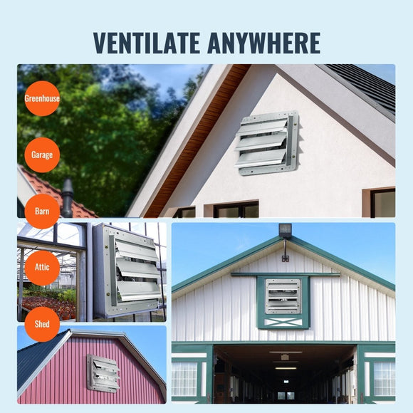 VEVOR Shutter Exhaust Fan, 254 mm High - speed 1400RPM 753 CFM, Aluminum Wall Mount Attic Fan with AC - motor, Ventilation and Cooling for Greenhouses, Garages, Sheds, Shops - RnR Galore