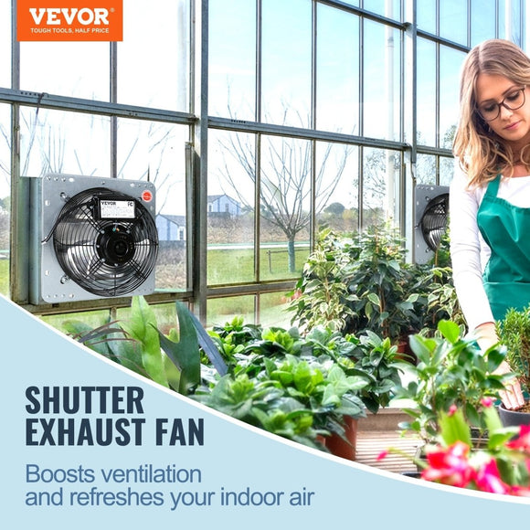 VEVOR Shutter Exhaust Fan, 254 mm High - speed 1400RPM 753 CFM, Aluminum Wall Mount Attic Fan with AC - motor, Ventilation and Cooling for Greenhouses, Garages, Sheds, Shops - RnR Galore