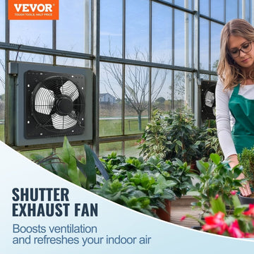 VEVOR Shutter Exhaust Fan, 305 mm /12 inch with Temperature Humidity Controller, EC - motor, 904 CFM, Variable Speed Adjustable Wall Mount Attic Fan, Ventilation and Cooling for Greenhouses, Garages, Sheds - RnR Galore