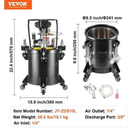 VEVOR Spray Paint Pressure Pot Tank 10 L/2.5 gal Fully Automatic Stirring 70 psi - RnR Galore