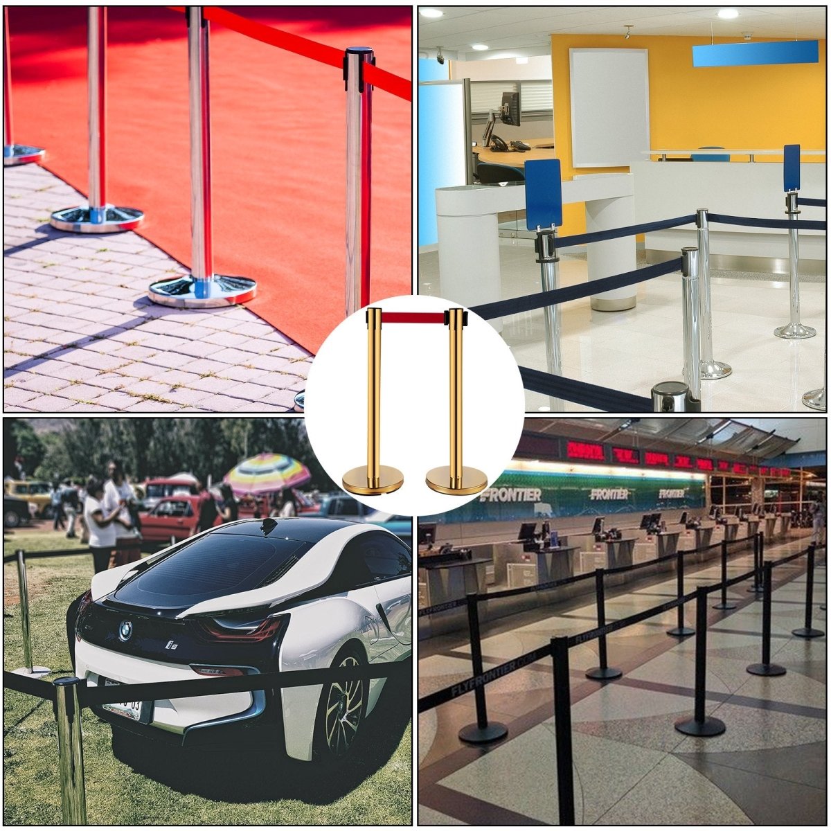 VEVOR Stanchion Post Barriers 6-Set Line Dividers, Stainless Steel ...