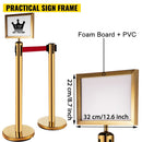 VEVOR Stanchion Post Barriers 6 - Set Line Dividers, Stainless Steel Stanchions with 6.6 Red Retractable Belts, Stanchions with One Sign Frame, 34.6 Queue Safety Stanchions (Gold) - RnR Galore