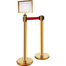 VEVOR Stanchion Post Barriers 6 - Set Line Dividers, Stainless Steel Stanchions with 6.6 Red Retractable Belts, Stanchions with One Sign Frame, 34.6 Queue Safety Stanchions (Gold) - RnR Galore