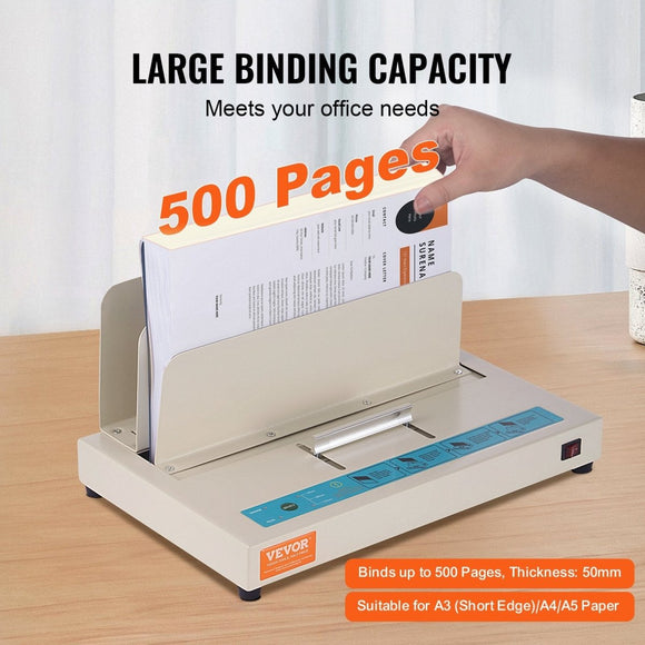 VEVOR Thermal Binding Machine, 500 Sheets Capacity Book Binding Machine, Thermal Book Binder 50mm Binding Thickness A3(Short Edge)/A4/A5 Document, with Infrared Optical Detection - RnR Galore