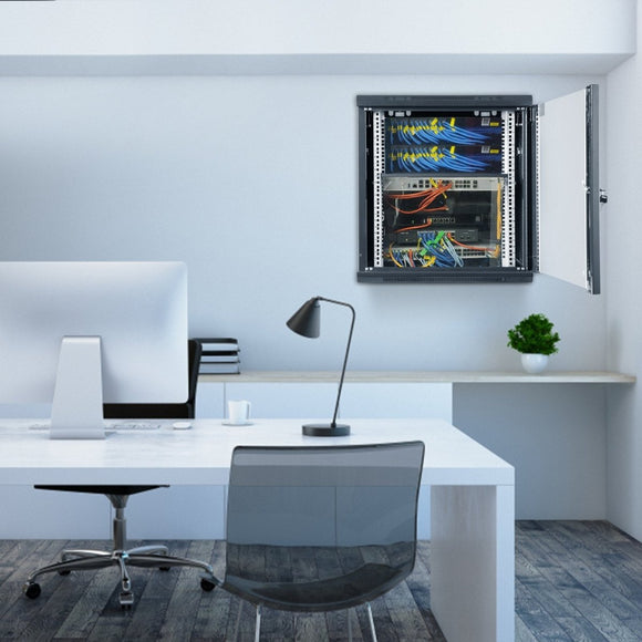 VEVOR Wall Mount Network Server Cabinet, 393.7 mm Deep, Server Rack Cabinet Enclosure, 90.72 kg Max. Ground - mounted Load Capacity, with Locking Glass Door Side Panels, for IT Equipment, A/V Devices - RnR Galore