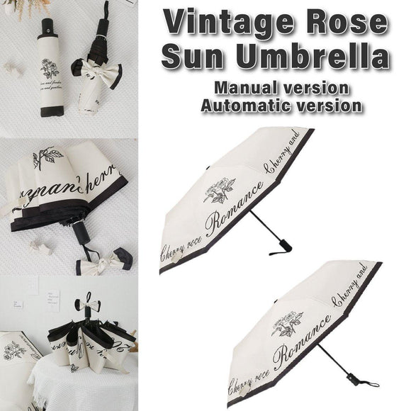 Vintage Rose UV Protection Automatic Manual Tri - fold Sun Rain Umbrella Sunshade - Automatic - RnR Galore