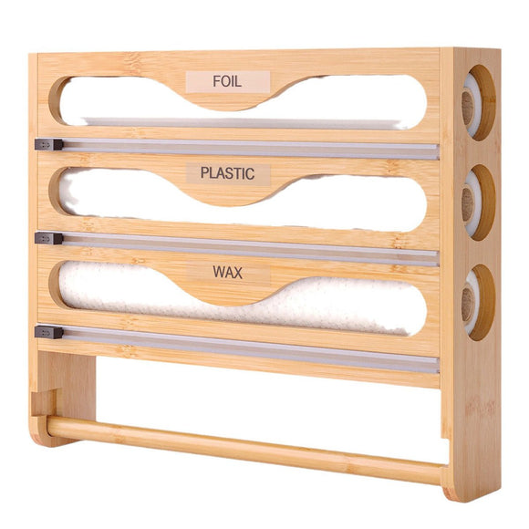 Wall Mounted Plastic Wrap Cutter Bamboo Multi Cell Kitchen Storage Box Organizer - RnR Galore