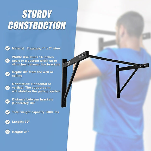 Wall Mounted Pull Up Bar – Heavy Duty Chin Up Station for Home Upper Body Training - RnR Galore