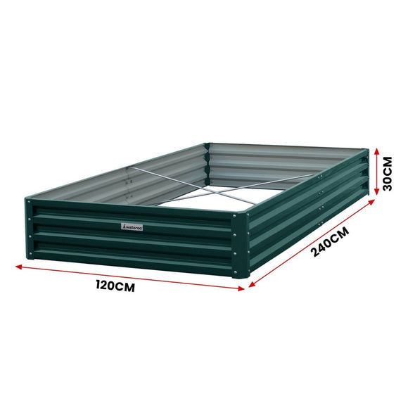 Wallaroo Garden Bed 240 x 120 x 30cm Galvanized Steel - Green - RnR Galore