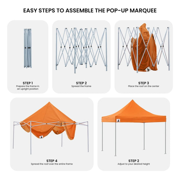 Wallaroo Gazebo Tent Marquee 3x3 PopUp Outdoor - Orange - RnR Galore