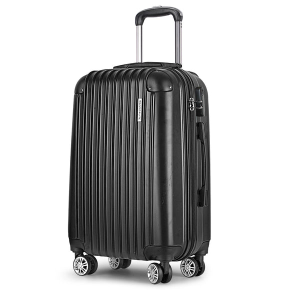 Wanderlite 24" 66cm Luggage Trolley Travel Set Suitcase Carry On Hard Case TSA Lock Lightweight Black - RnR Galore