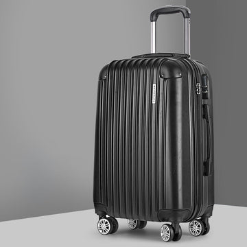 Wanderlite 24" 66cm Luggage Trolley Travel Set Suitcase Carry On Hard Case TSA Lock Lightweight Black - RnR Galore