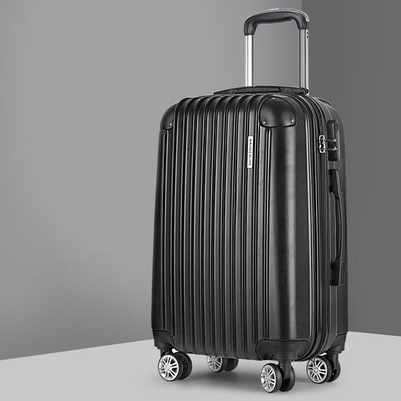 Wanderlite 28" 75cm Luggage Trolley Travel Set Suitcase Carry On Hard Case TSA Lock Lightweight Black - RnR Galore