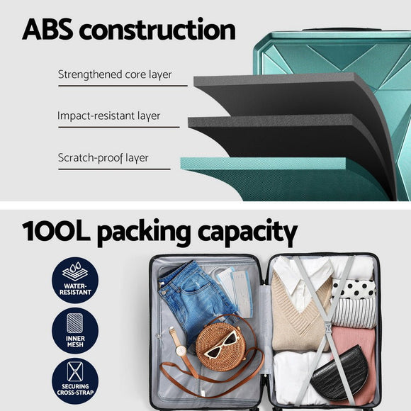 Wanderlite 28" 75cm Luggage Trolley Travel Suitcase Carry On Storage TSA Hardshell Atrovirens - RnR Galore