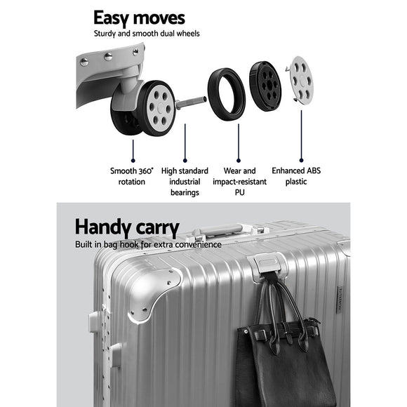 Wanderlite 28" Luggage Trolley Travel Suitcase Set TSA Carry On Lightweight Aluminum Silver - RnR Galore