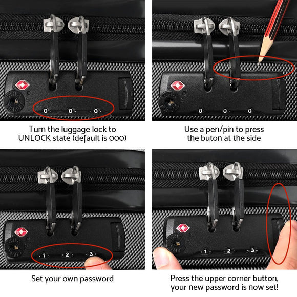 Wanderlite 2pc Luggage Trolley Set Suitcase Travel TSA Carry On Hard Case Lightweight Black - RnR Galore
