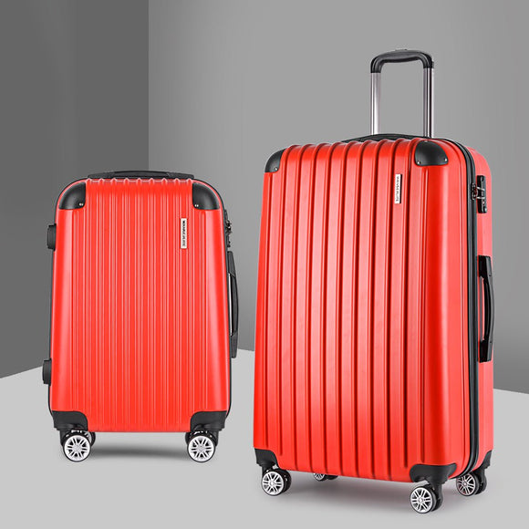 Wanderlite 2pc Luggage Trolley Travel Set Suitcase Carry On TSA Hard Case Lightweight Red - RnR Galore