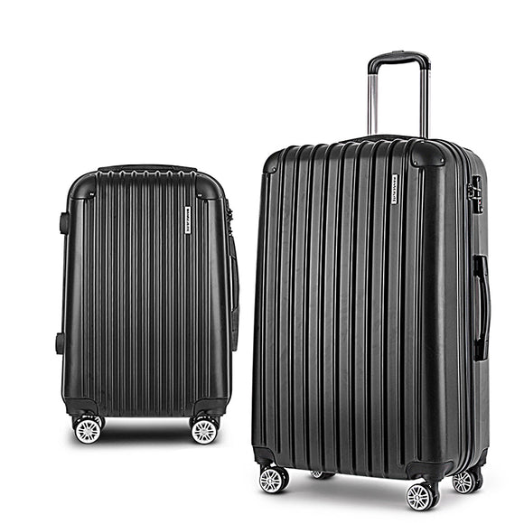 Wanderlite 2pcs Luggage Trolley Set Travel Suitcase Carry On Hard Case Lightweight Black - RnR Galore