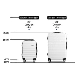 Wanderlite 2pcs Luggage Trolley Travel Suitcase Set TSA Hard Shell Case Strap White - RnR Galore