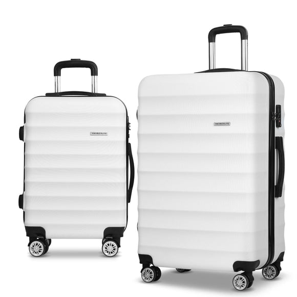 Wanderlite 2pcs Luggage Trolley Travel Suitcase Set TSA Hard Shell Case Strap White - RnR Galore