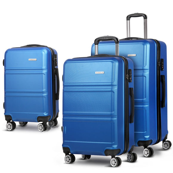 Wanderlite 3pc Luggage Trolley Set Suitcase Travel TSA Carry On Hard Case Lightweight Blue - RnR Galore