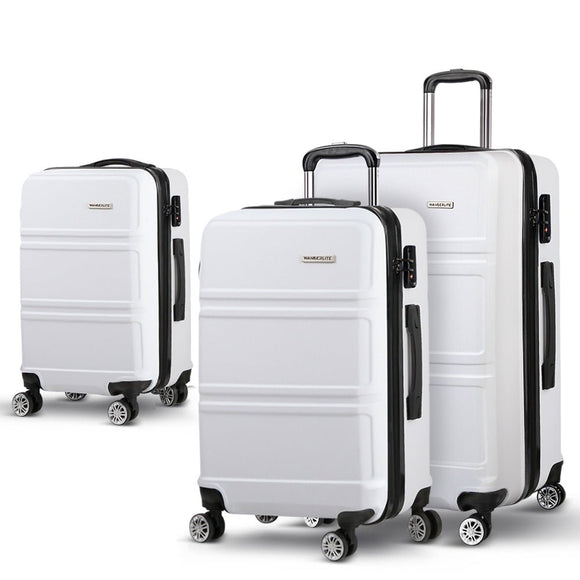 Wanderlite 3pc Luggage Trolley Set Suitcase Travel TSA Carry On Hard Case Lightweight White - RnR Galore
