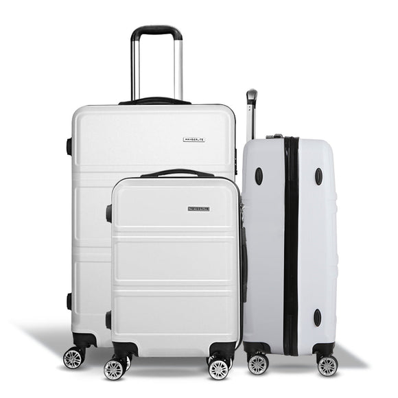 Wanderlite 3pc Luggage Trolley Set Suitcase Travel TSA Carry On Hard Case Lightweight White - RnR Galore