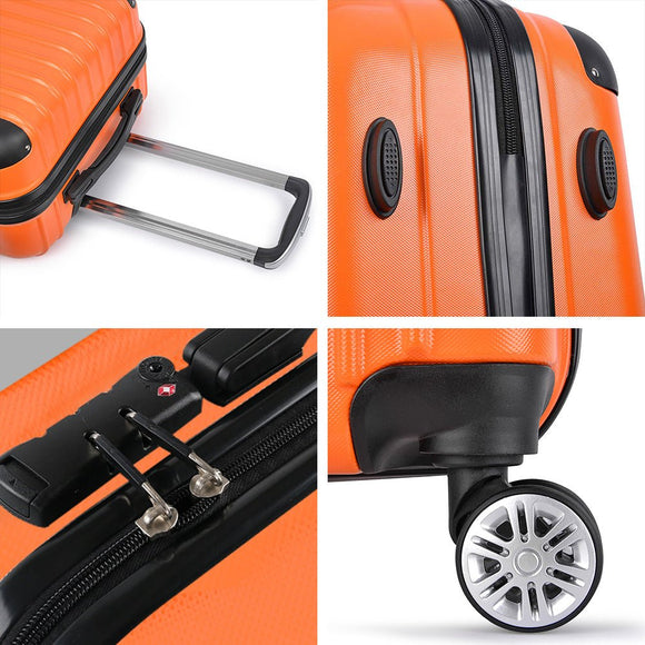 Wanderlite 3pc Luggage Trolley Travel Set Suitcase Carry On TSA Lock Hard Case Lightweight Orange - RnR Galore