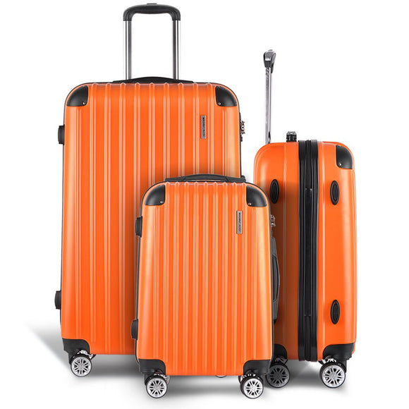 Wanderlite 3pc Luggage Trolley Travel Set Suitcase Carry On TSA Lock Hard Case Lightweight Orange - RnR Galore