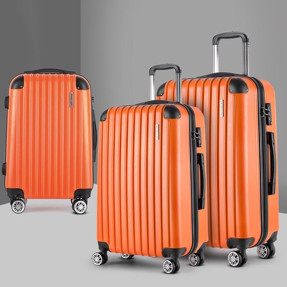 Wanderlite 3pc Luggage Trolley Travel Set Suitcase Carry On TSA Lock Hard Case Lightweight Orange - RnR Galore