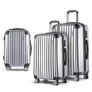 Wanderlite 3pc Luggage Trolley Travel Set Suitcase Carry On TSA Lock Hard Case Lightweight Silver - RnR Galore