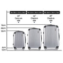 Wanderlite 3pc Luggage Trolley Travel Set Suitcase Carry On TSA Lock Hard Case Lightweight Silver - RnR Galore