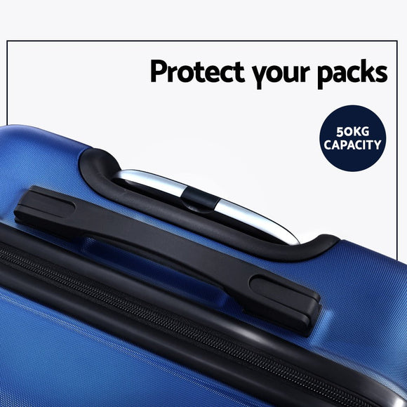 Wanderlite 3pc Luggage Trolley Travel Suitcase Set TSA Hard Shell Case Strap Blue - RnR Galore