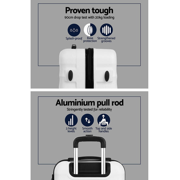 Wanderlite 3pcs Luggage Trolley Travel Suitcase Set TSA Hard Shell Case Strap White - RnR Galore