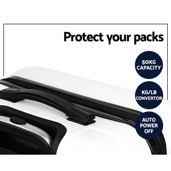 Wanderlite 3pcs Luggage Trolley Travel Suitcase Set TSA Hard Shell Case Strap White - RnR Galore