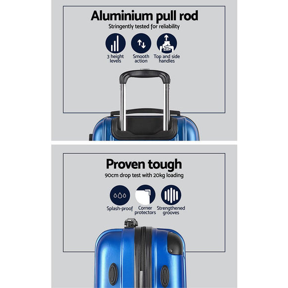 Wanderlite 3pcs LuggageTrolley Set Travel Suitcase Storage Organiser Carry On Hard Case TSA Lightweight Blue - RnR Galore